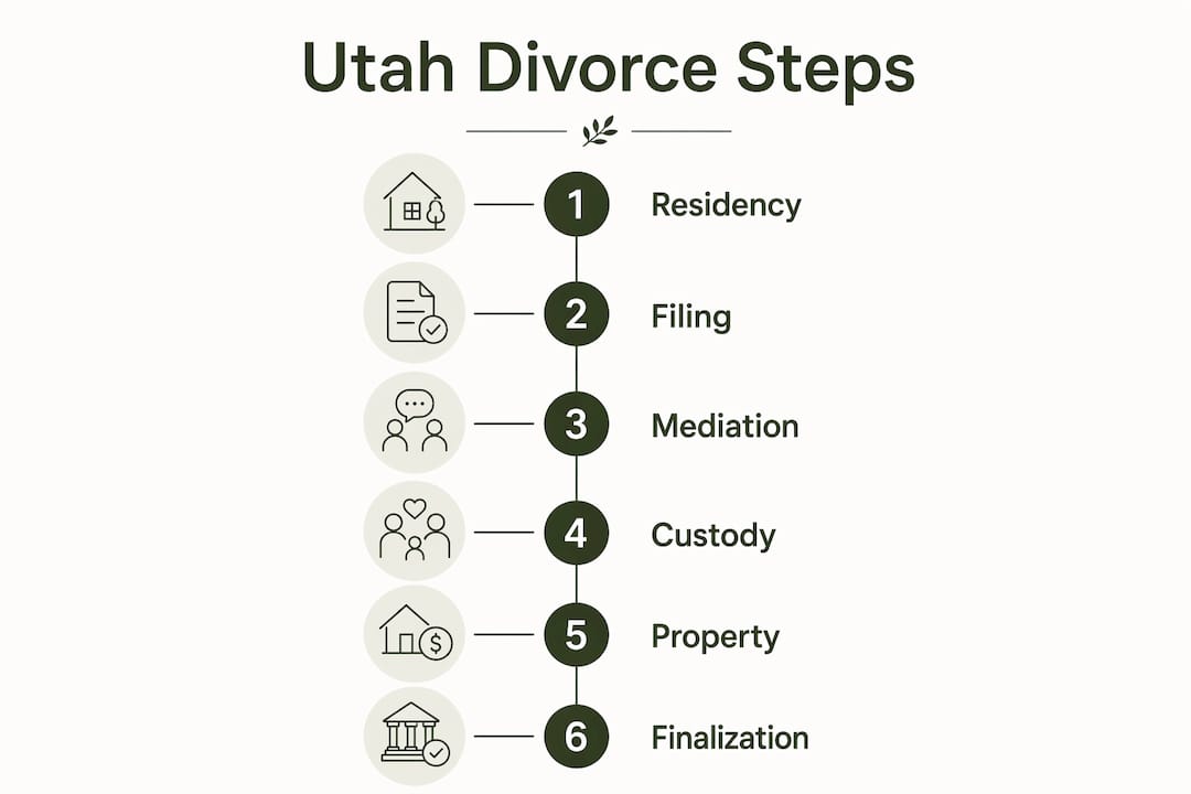 Infographic illustrating Utah divorce steps