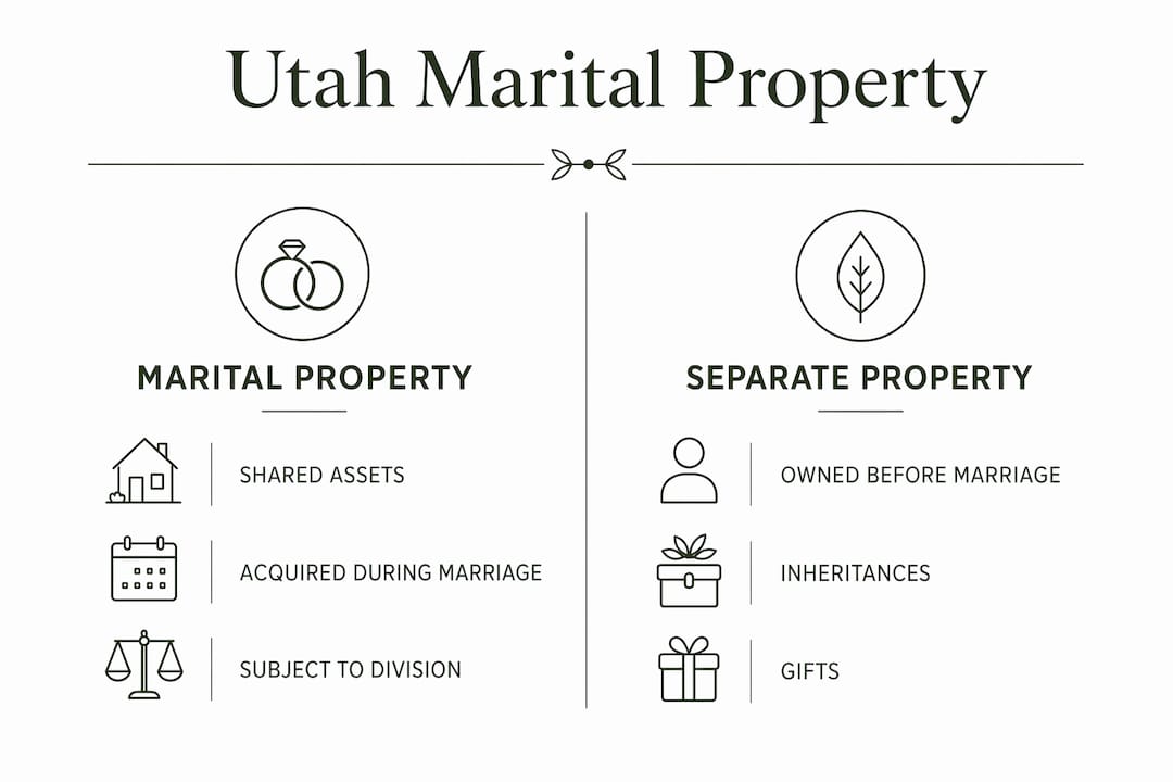 Infographic comparing marital and separate property in Utah