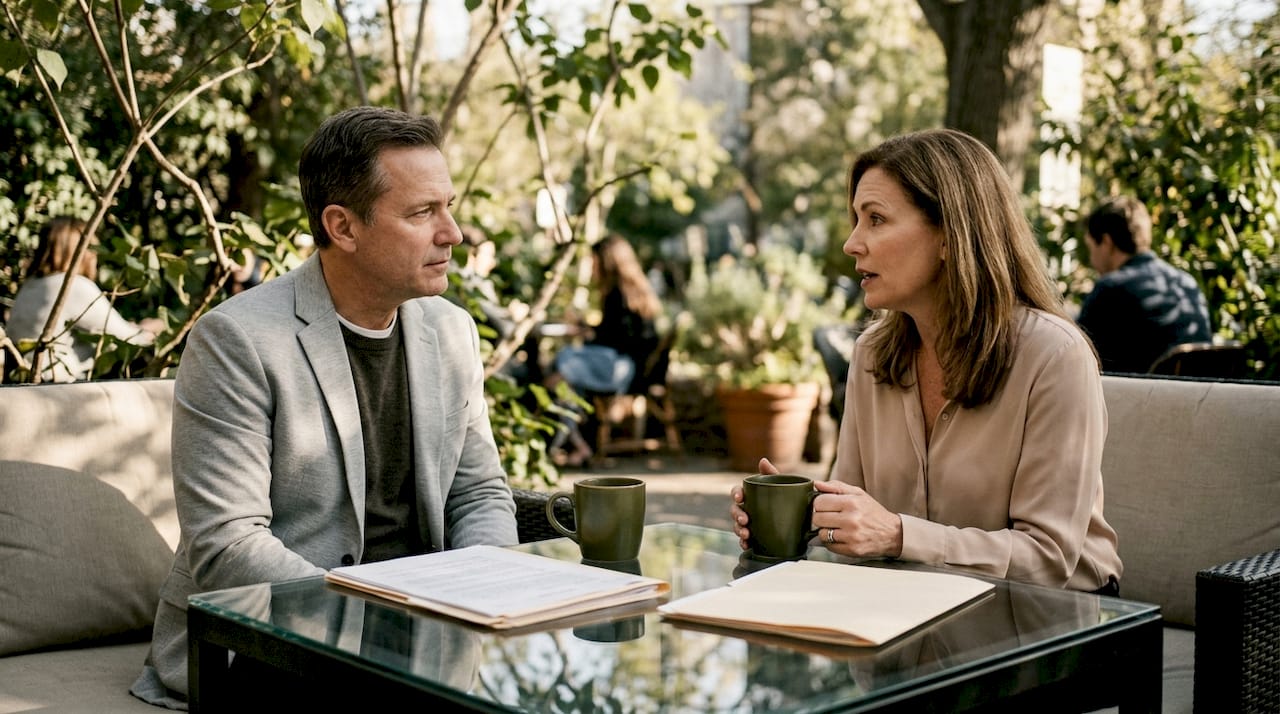 Couple discussing marital asset division in mediation