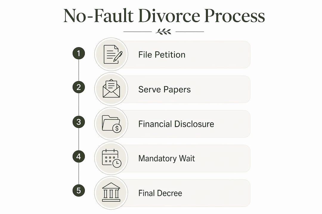 Infographic displaying Utah no-fault divorce process steps