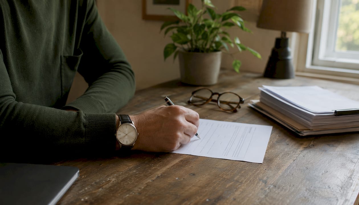 Hand filling out Utah divorce petition form