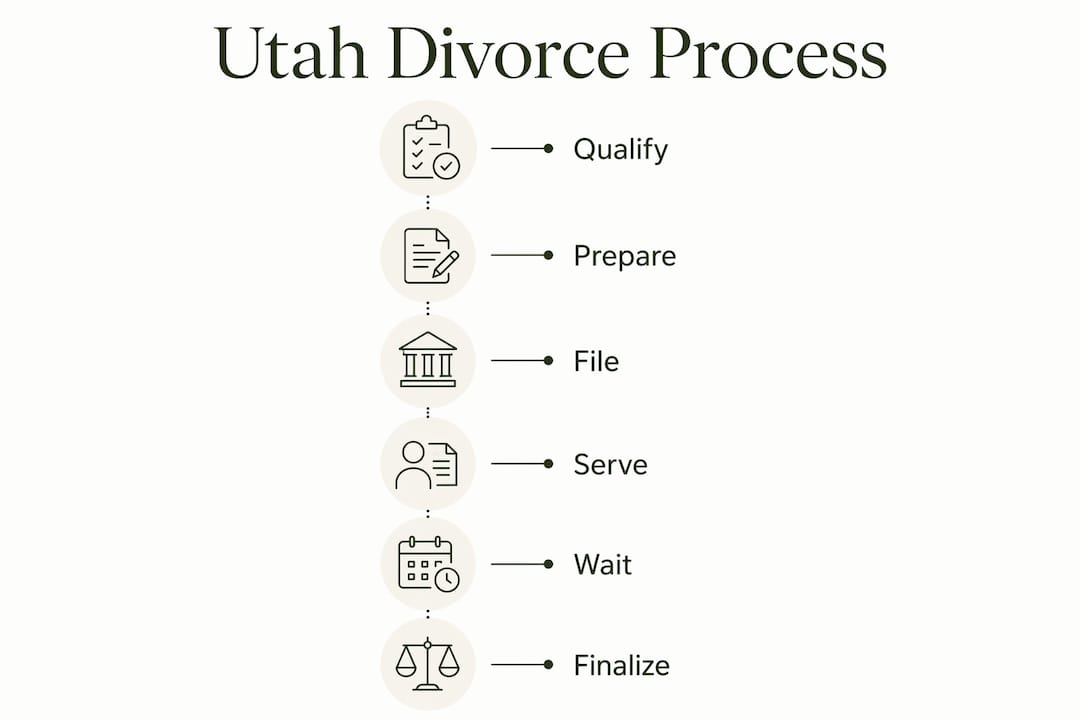 Infographic outlining Utah divorce filing steps