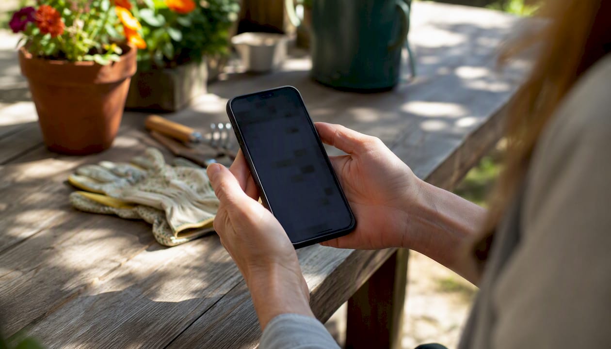 Hands holding smartphone with family calendar app
