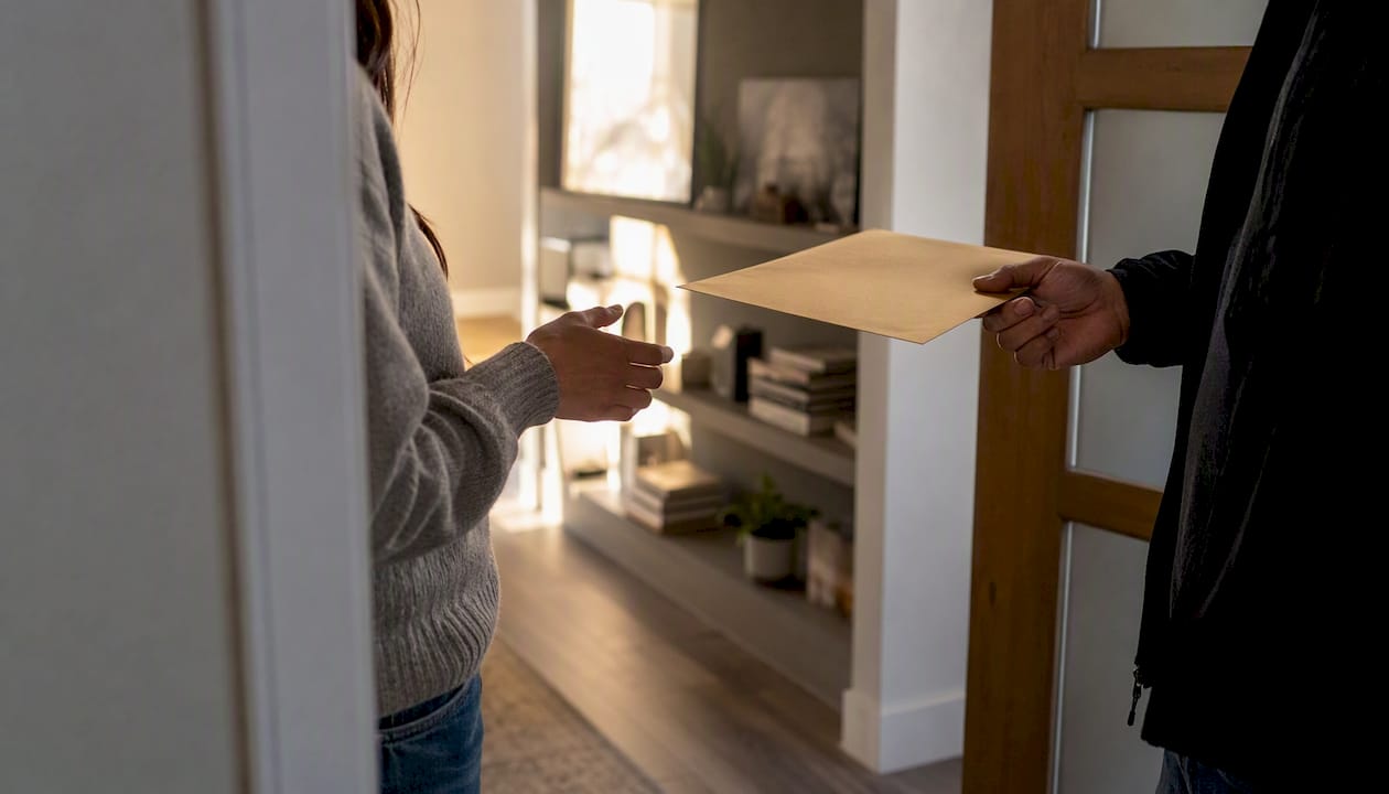 Person receiving divorce papers at home