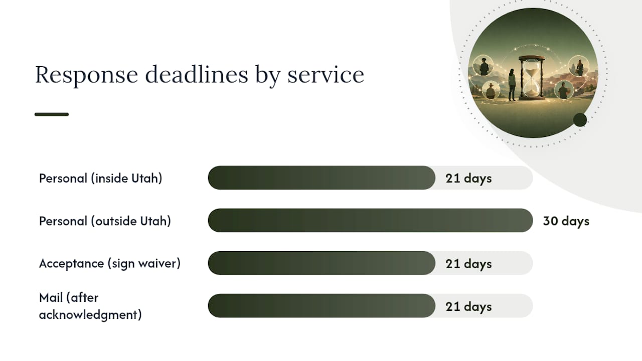 Utah divorce service methods and response deadlines
