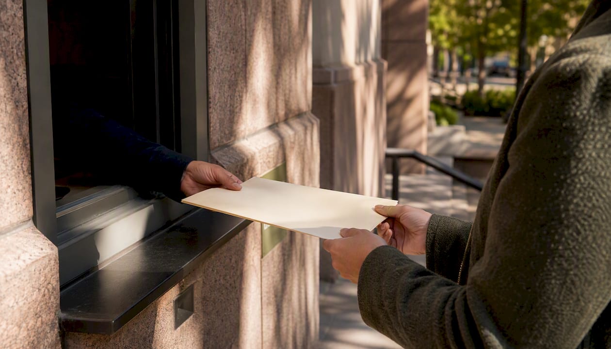 Hands receiving certified divorce document